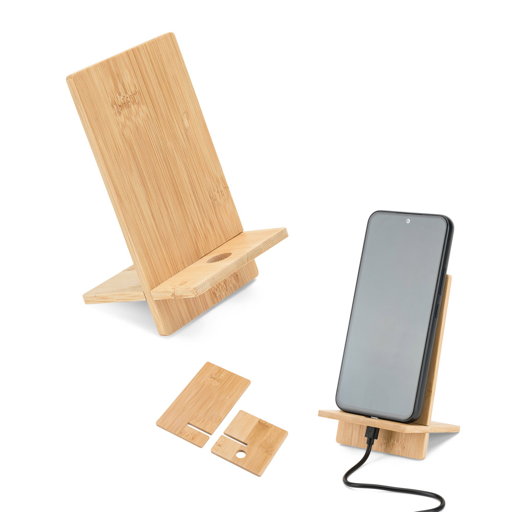 Suporte para celular em bambu, desmontável em duas partes