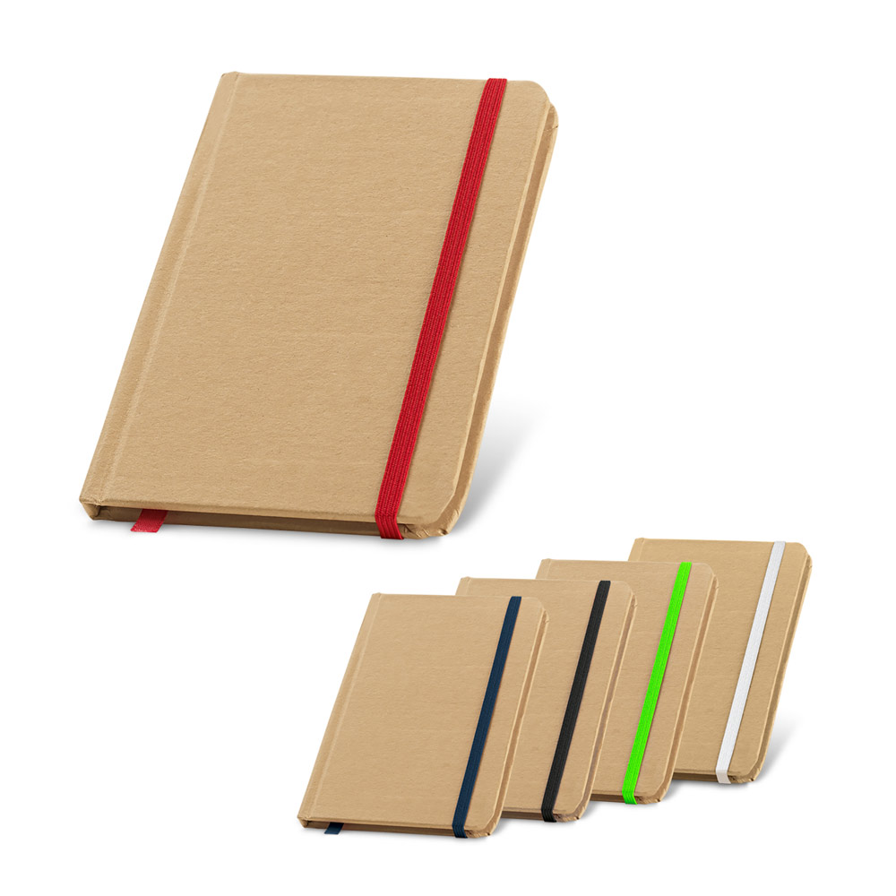 Caderno de bolso de capa dura em cartão 100% reciclado, com páginas lisas recicladas