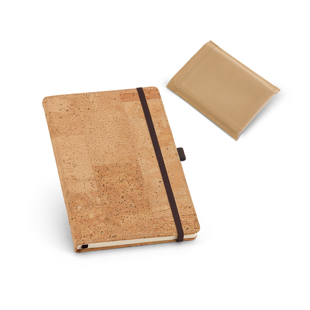 Caderno A6 de capa dura em cortiça, com páginas lisas