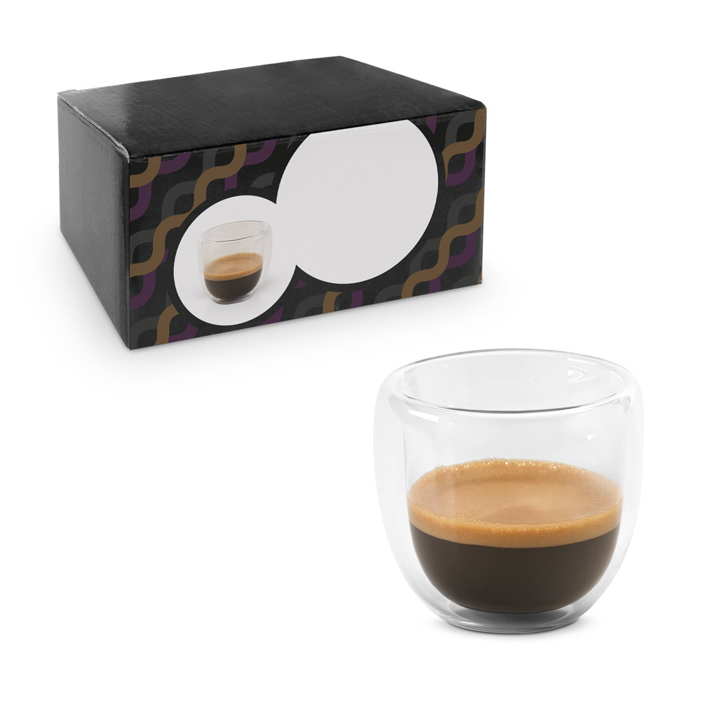 Conjunto de café em vidro borossilicato, com 2 copos de parede dupla isolada a ar (75 mL)