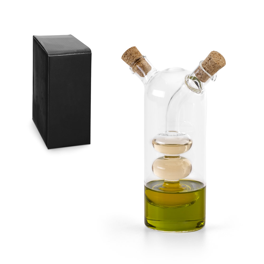 Galheteiro em vidro que contém dois reservatórios 50 mL e 250 mL