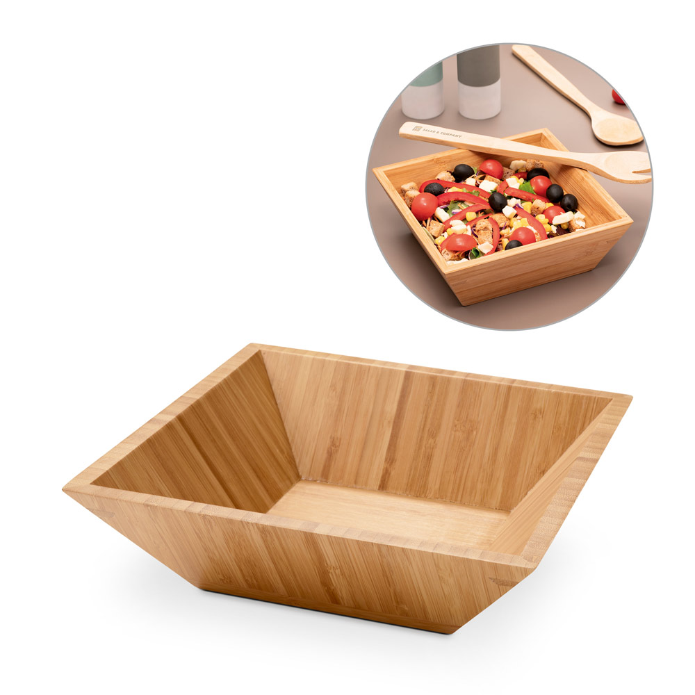 Saladeira em bambu em formato quadrado