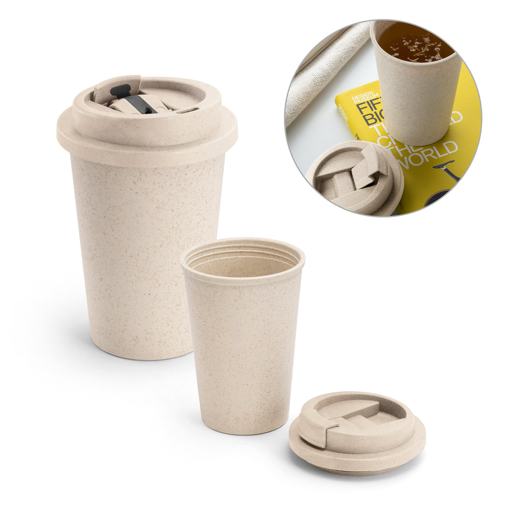 Copo de viagem em fibra de bambu (60%) e PP (40%) com tampa flip top (380 mL)