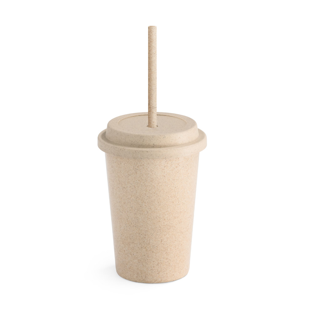 Copo de viagem em fibra de bambu (60%) e PP (40%) com tampa e canudo (450 mL)