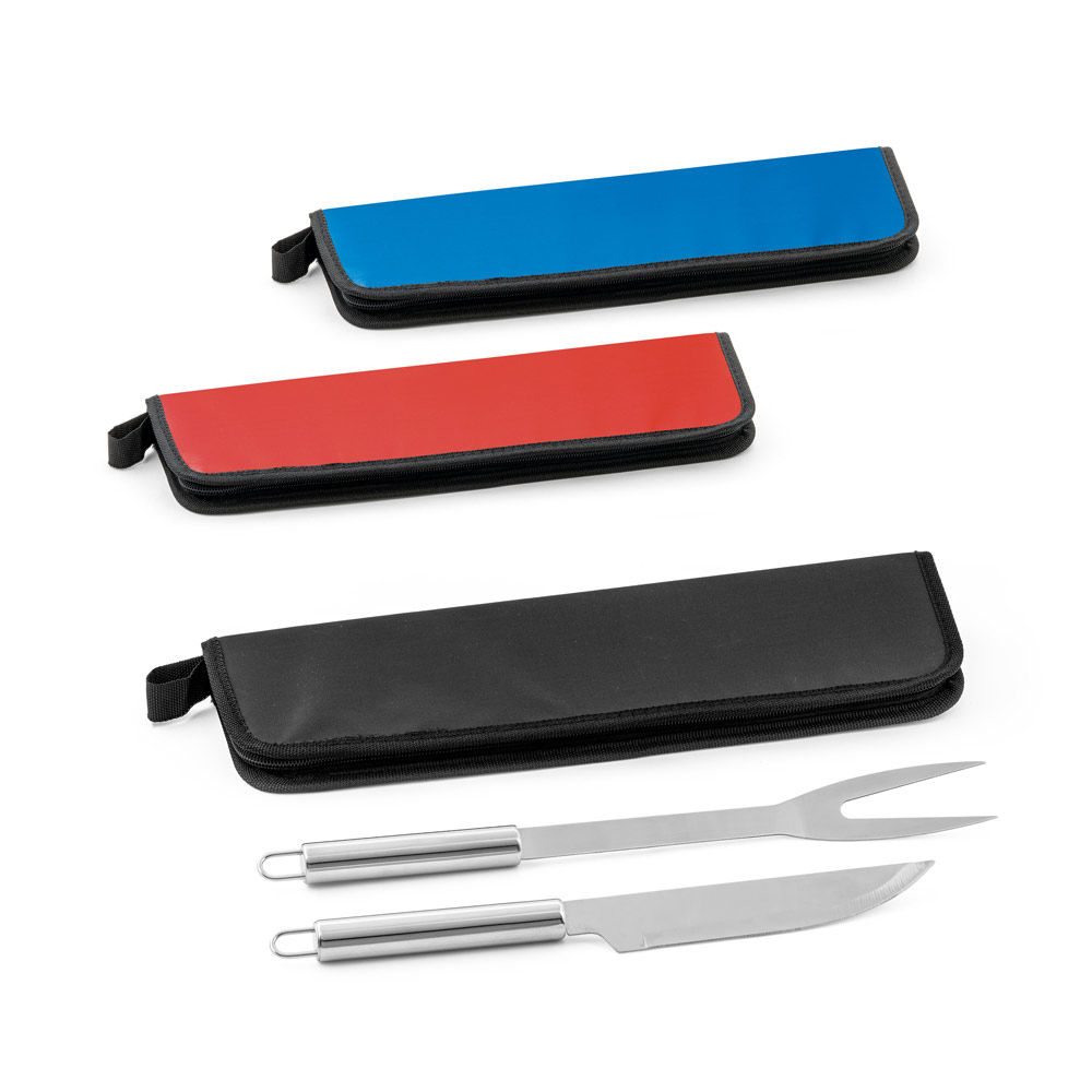 Kit churrasco em estojo de 210D com 2 utensílios em aço inox