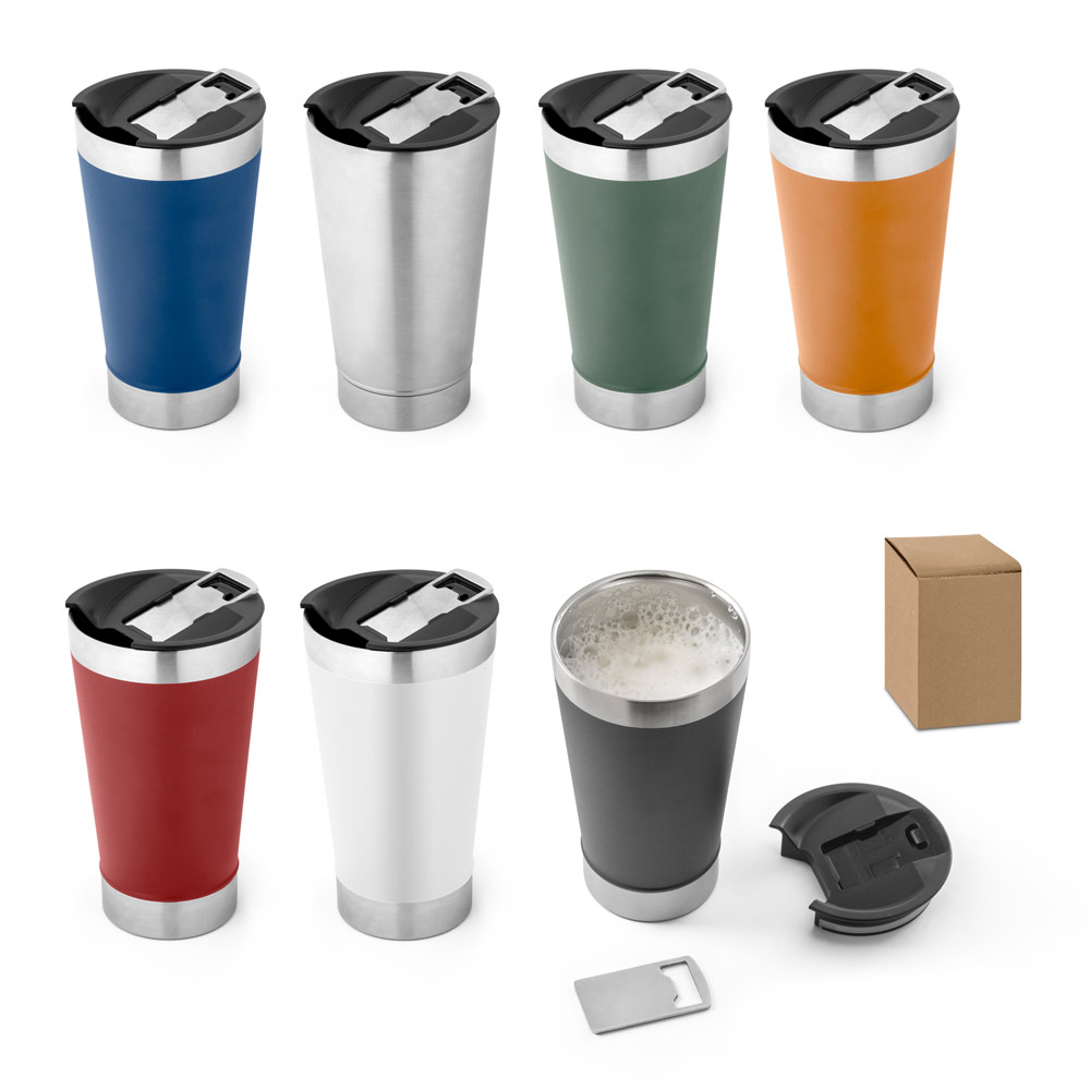 Copo de viagem em aço inox térmico, com parede dupla isolada a vácuo (630 mL)