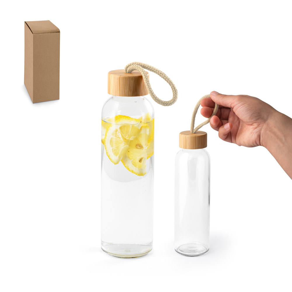 Squeeze para sublimação em vidro com tampa em bambu (500 mL)