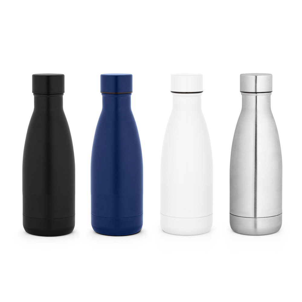 Garrafa térmica em aço inox 90% reciclado de parede dupla isolada a vácuo, com acabamento em mate (400 mL)