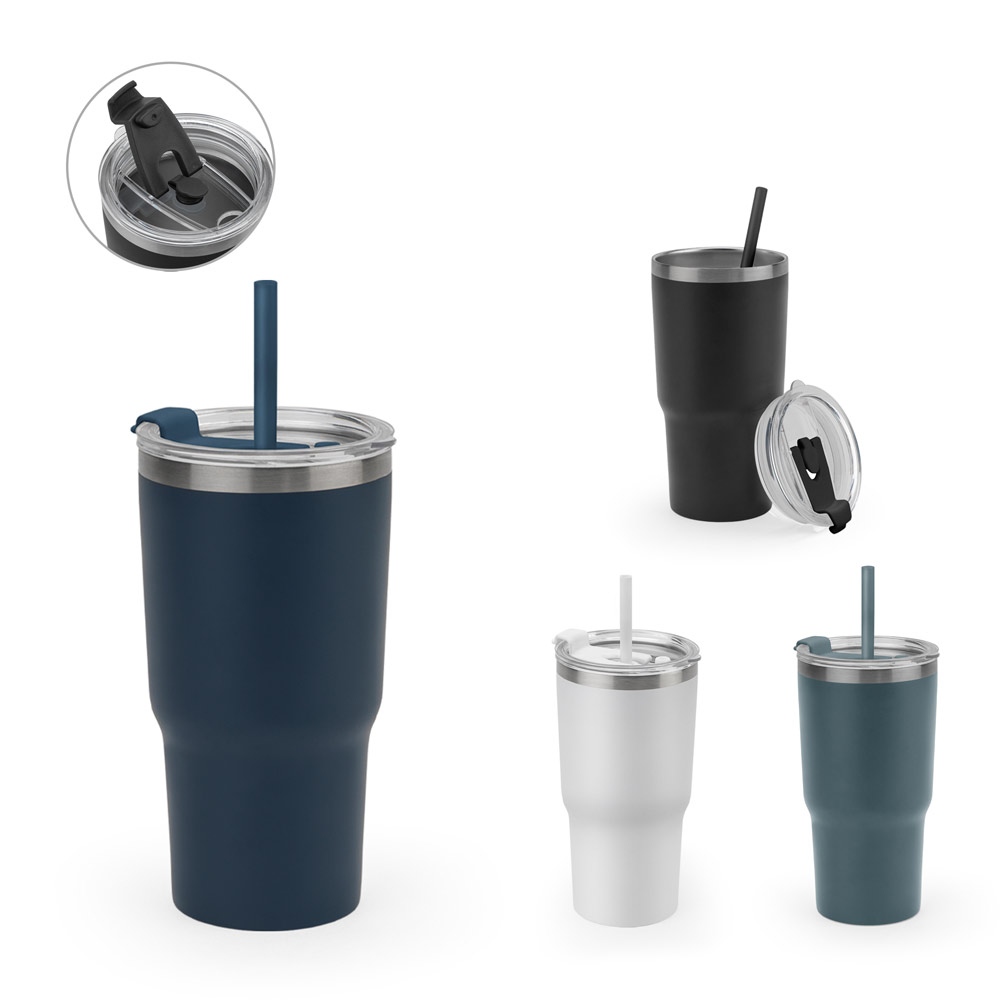 Copo de viagem térmico e compacto, em aço inox 91% reciclado de parede dupla isolada a vácuo, com acabamento mate (600 mL)