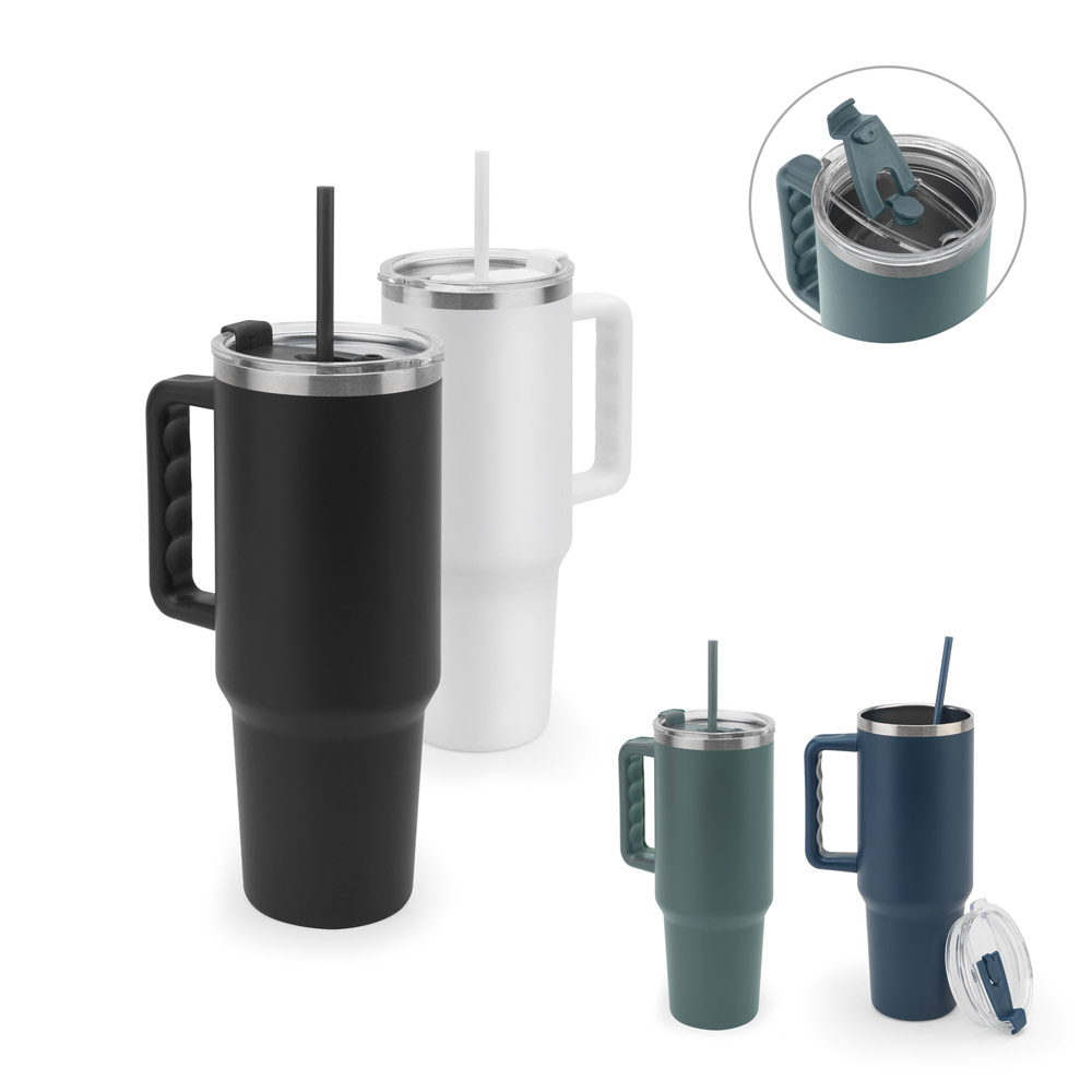 Copo de viagem térmico, de grande dimensão, em aço inoxidável 91% reciclado de parede dupla isolada a vácuo (1300 mL)