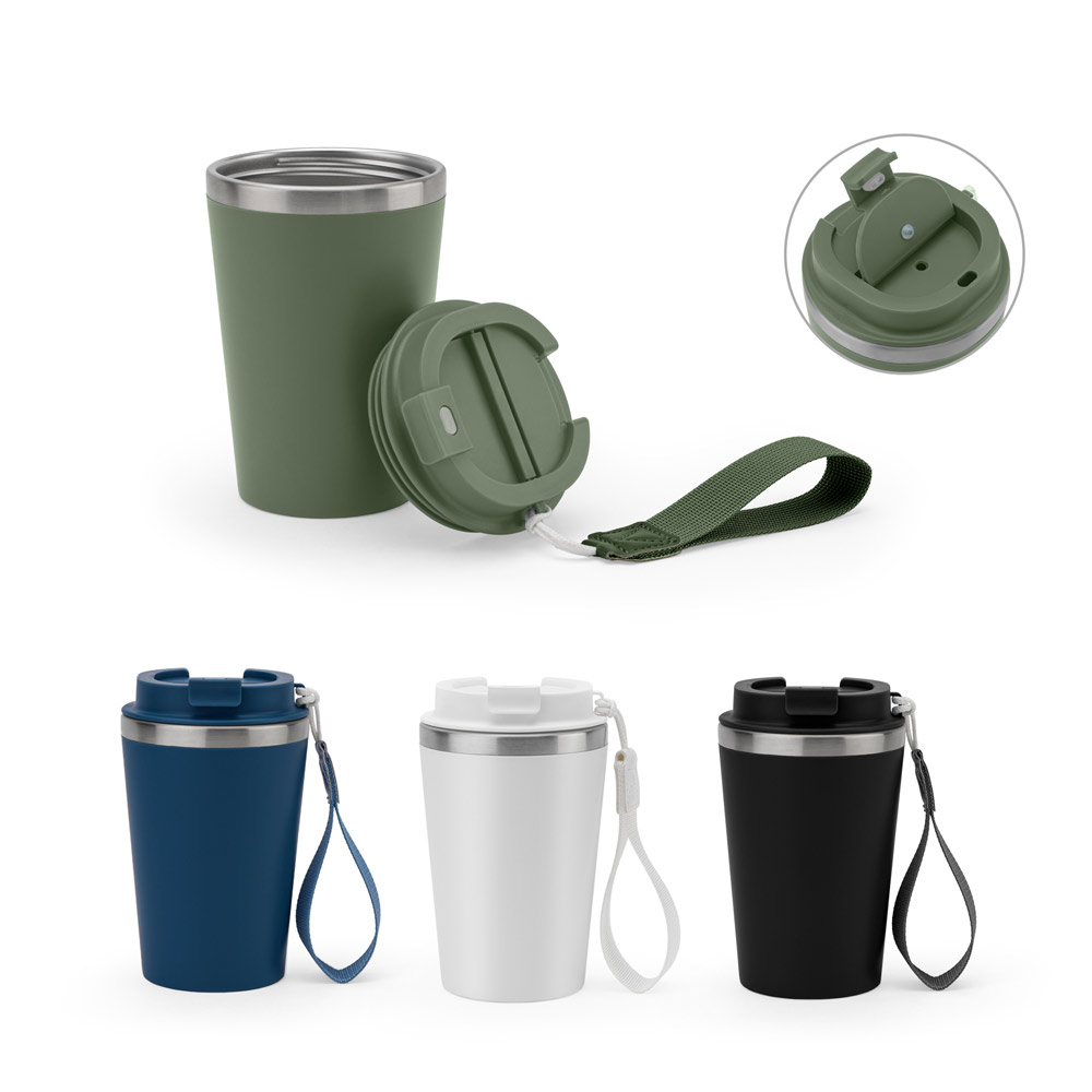Copo de viagem térmico em aço inox 90% reciclado de parede dupla, com acabamento em mate (440 mL)