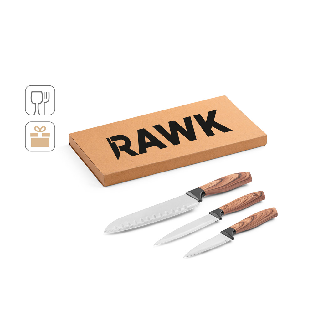 Conjunto de 3 facas de cozinha com lâmina em aço inox e cabo ergonómico