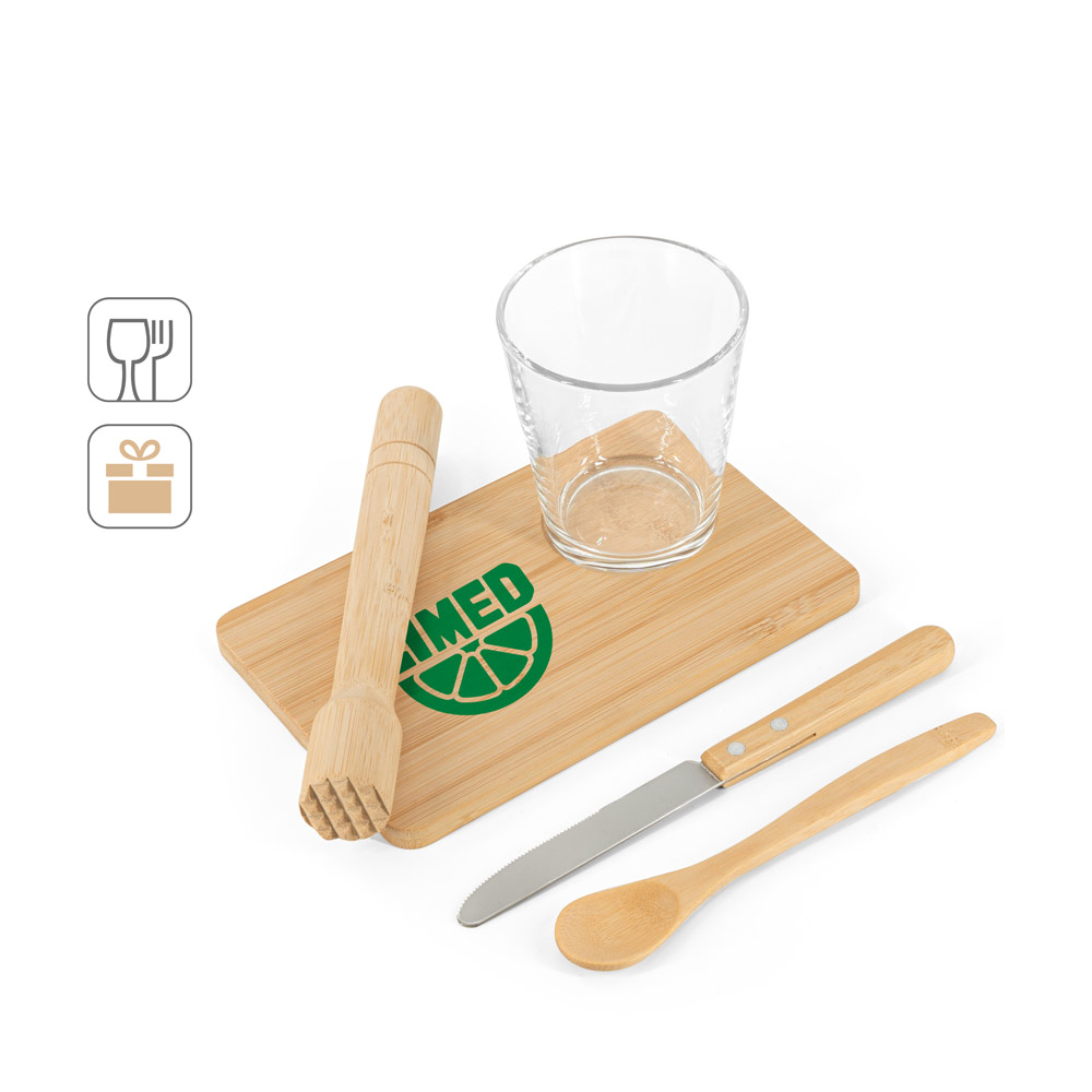 Kit para caipirinha com 5 peças em bambu