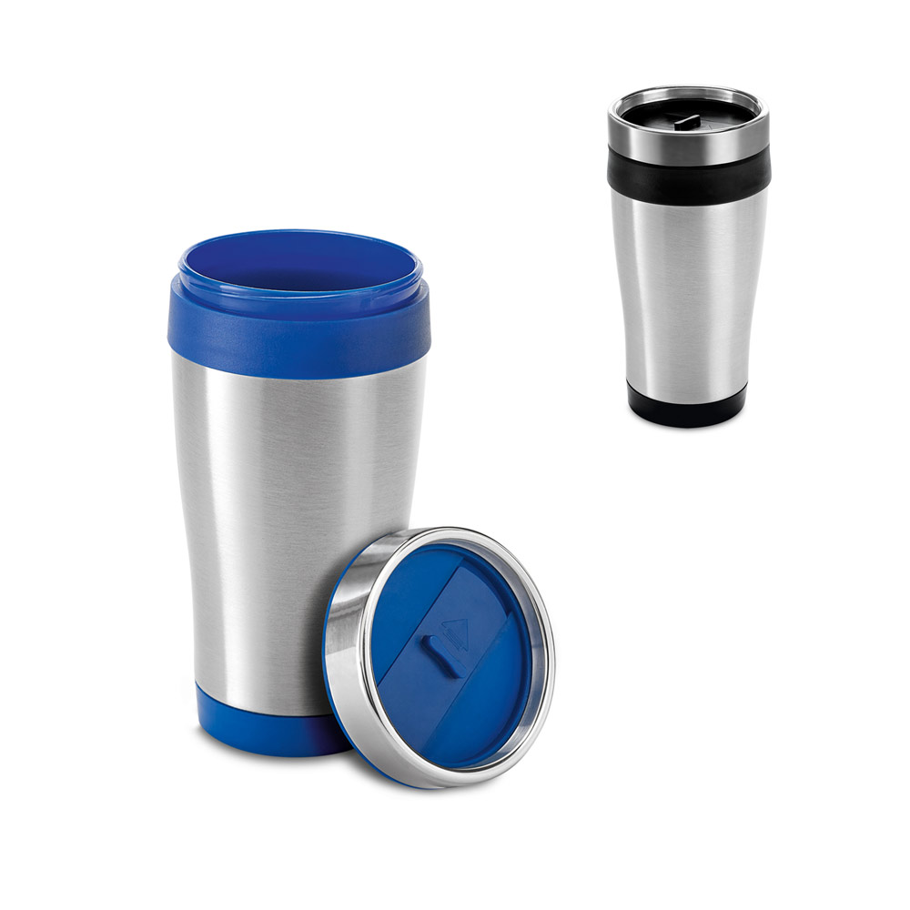 Copo de viagem em aço inox e PP, térmico com parede dupla isolada a ar (420 mL)