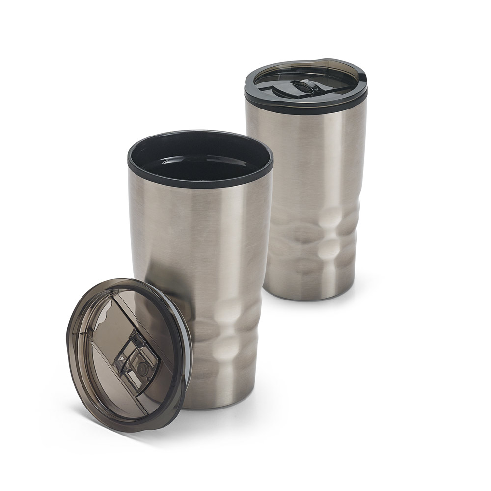 Copo de viagem em aço inox e PP, térmico com parede dupla isolada a ar (510 mL)