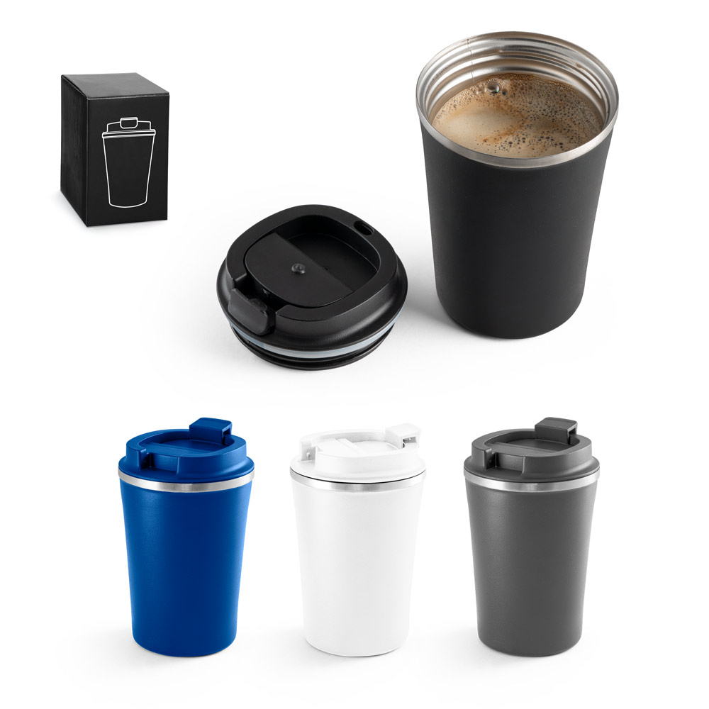 Copo de viagem térmico em aço inox e PP, de parede dupla isolada a vácuo (470 mL)