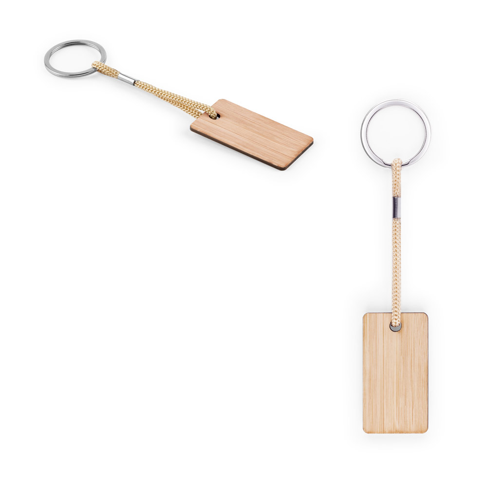 Chaveiro em bambu com cordão em PET