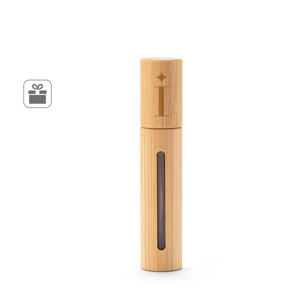 Borrifador de perfume recarregável, com invólucro em bambu natural