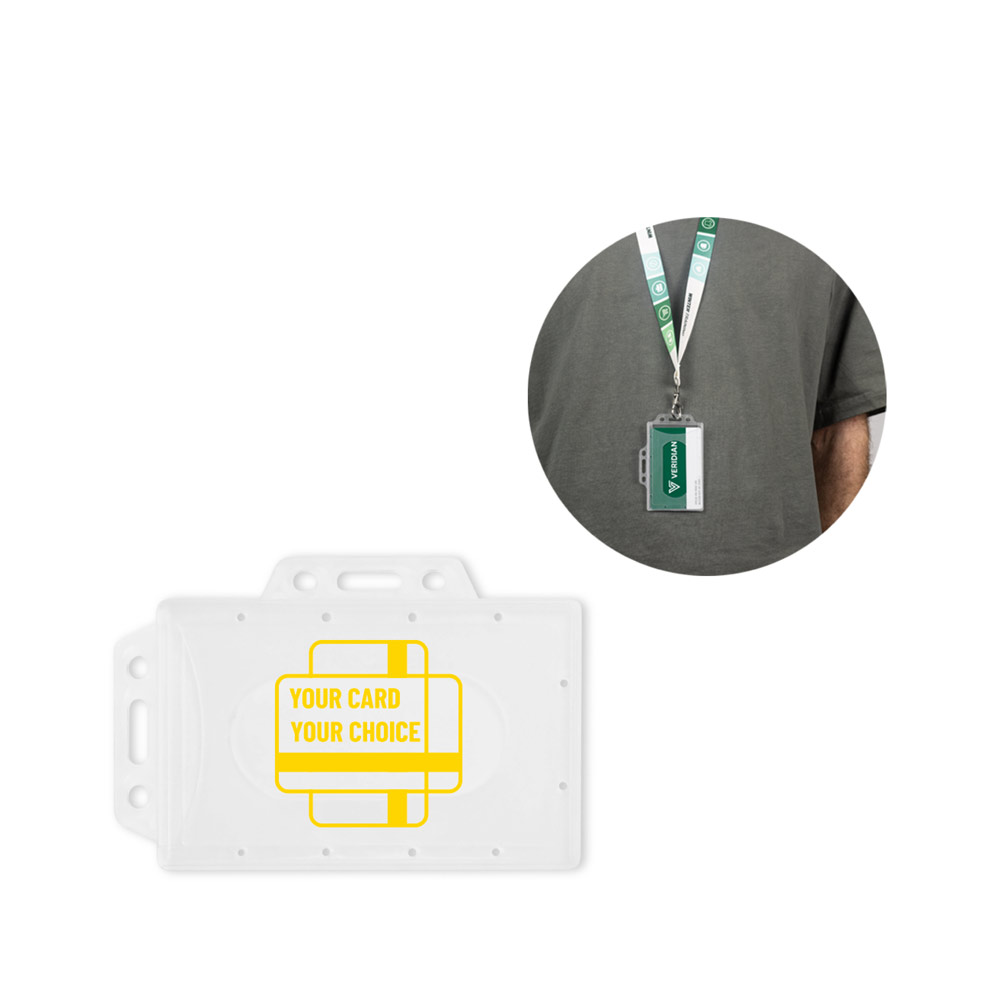 Porta-crachá em PP, com possibilidade de ser utilizado tanto na vertical como na horizontal