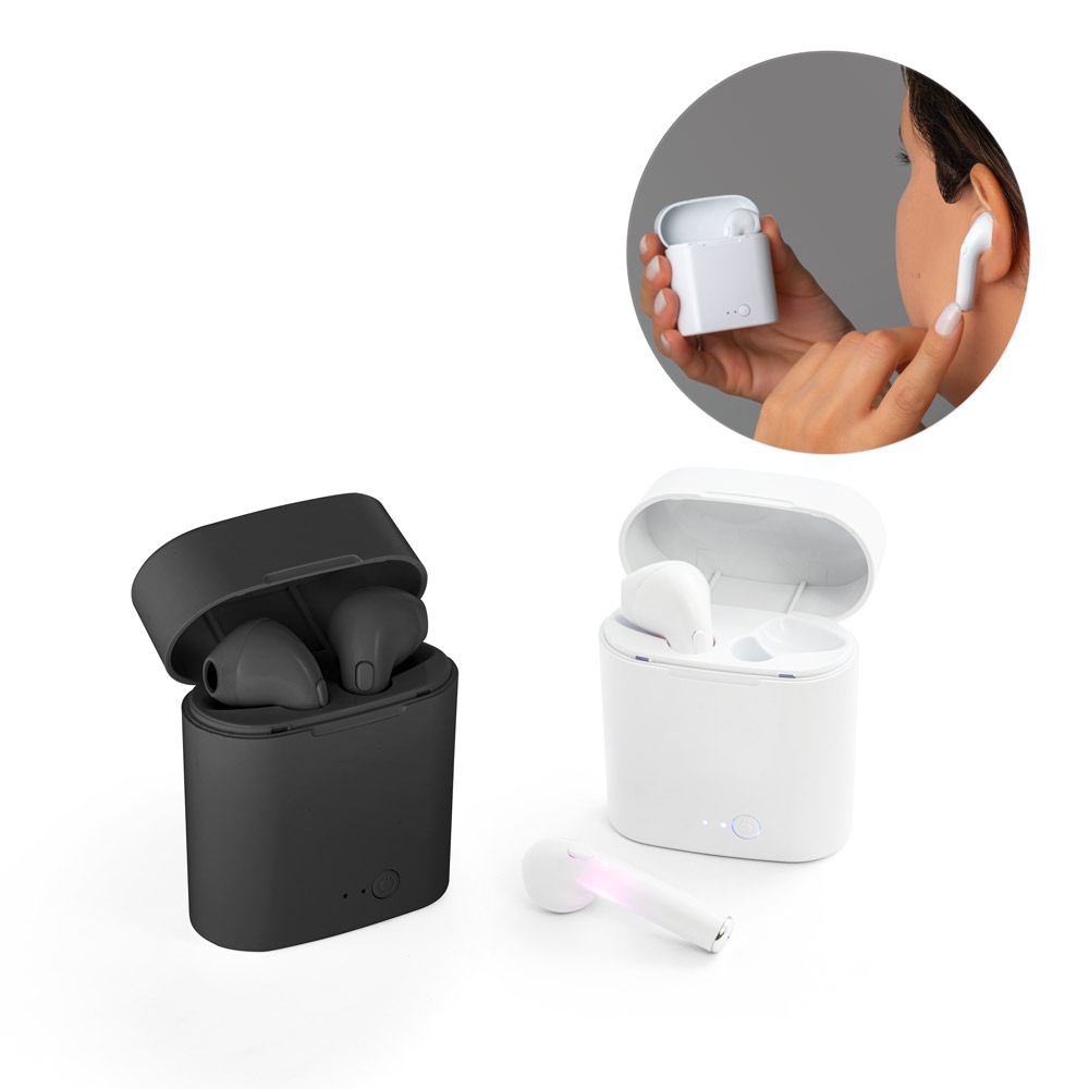 Fone de ouvido wireless com autonomia de 1h50 em ABS