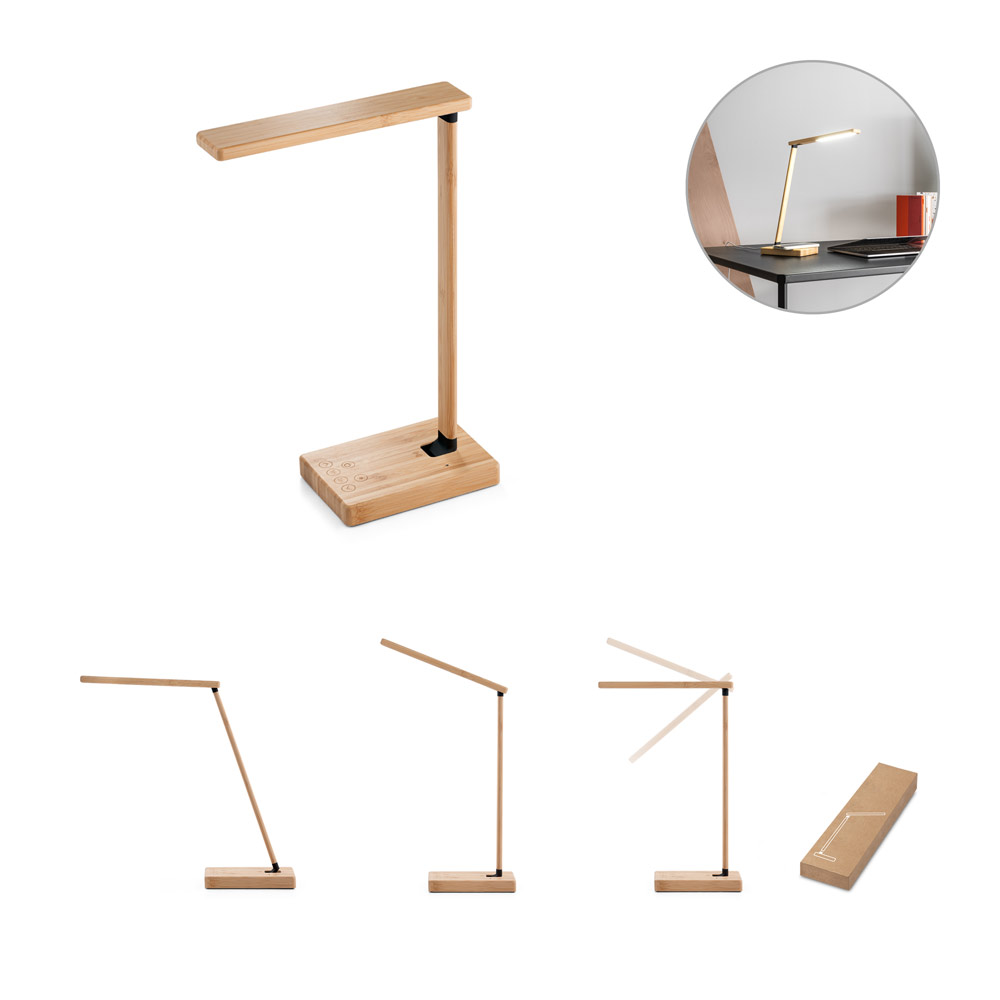 Luminária com carregador por indução super-rápido (15W), em bambu