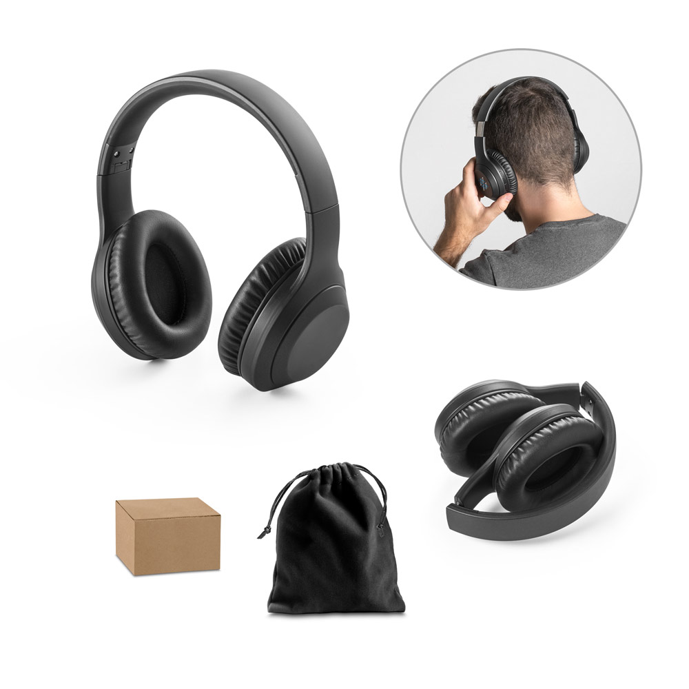 Fone de ouvido wireless dobráveis com ANC e autonomia de 15h, em ABS 100% reciclado