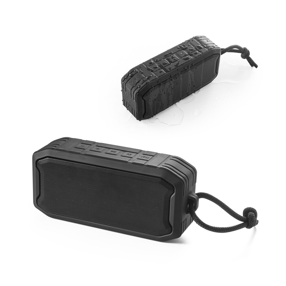 Caixa de som portátil à prova de água (IPX7) com autonomia de 9h (1'200 mAh), em ABS 100% reciclado