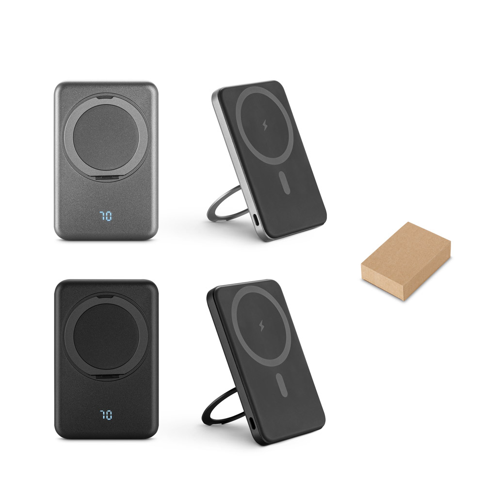 Bateria portátil magnética com carregador por indução super-rápido (5'000 mAh), em ABS 100% reciclado