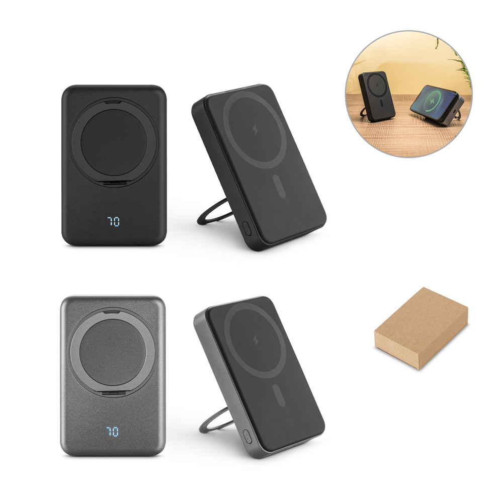 Bateria portátil magnética com carregador por indução super-rápido (10'000 mAh), em ABS 100% reciclado