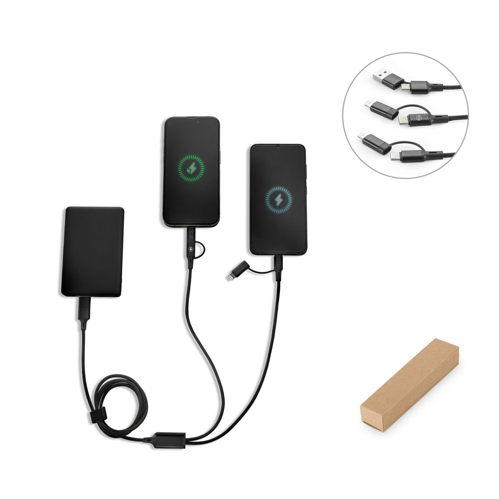 Cabo USB super-rápido 6 em 1 em alumínio 20% reciclado e PET 4% reciclado