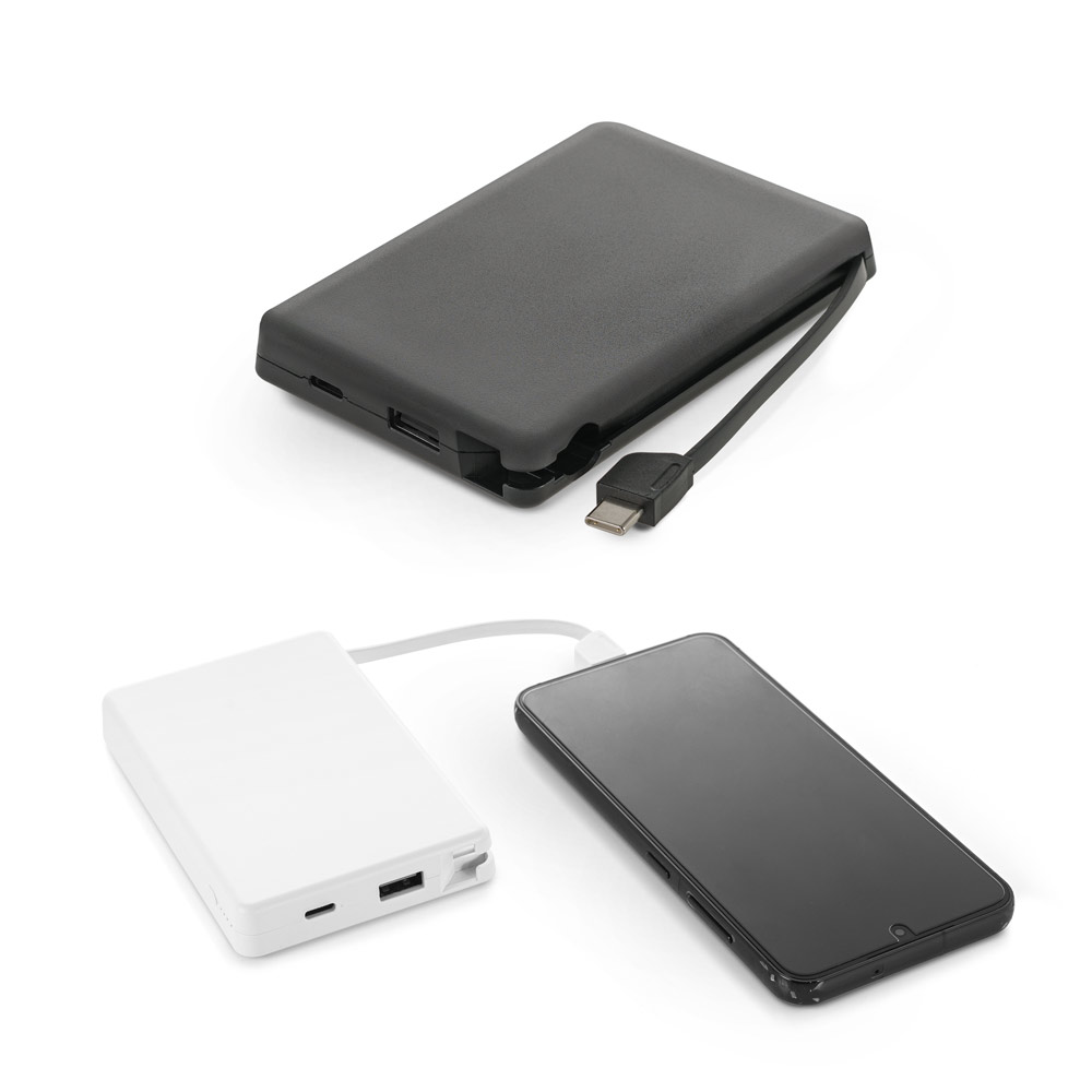Bateria portátil com cabo integrado, em ABS 100% reciclado (10'000 mAh)