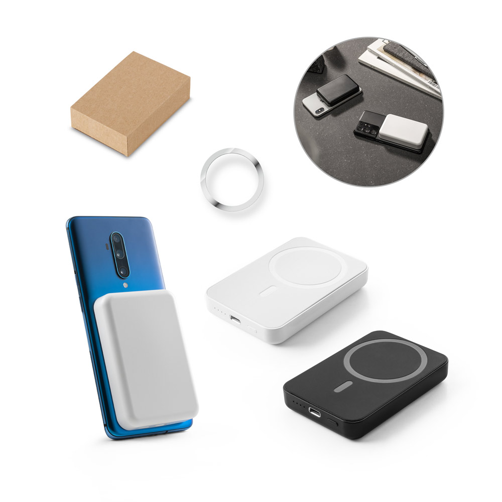 Bateria portátil magnética com carregador por indução super-rápido (5'000 mAh), em ABS 100% reciclado