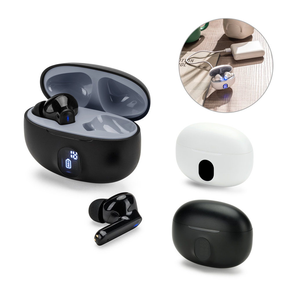 Fones de ouvido wireless com autonomia de 4h (200 mAh), em ABS 100% reciclado