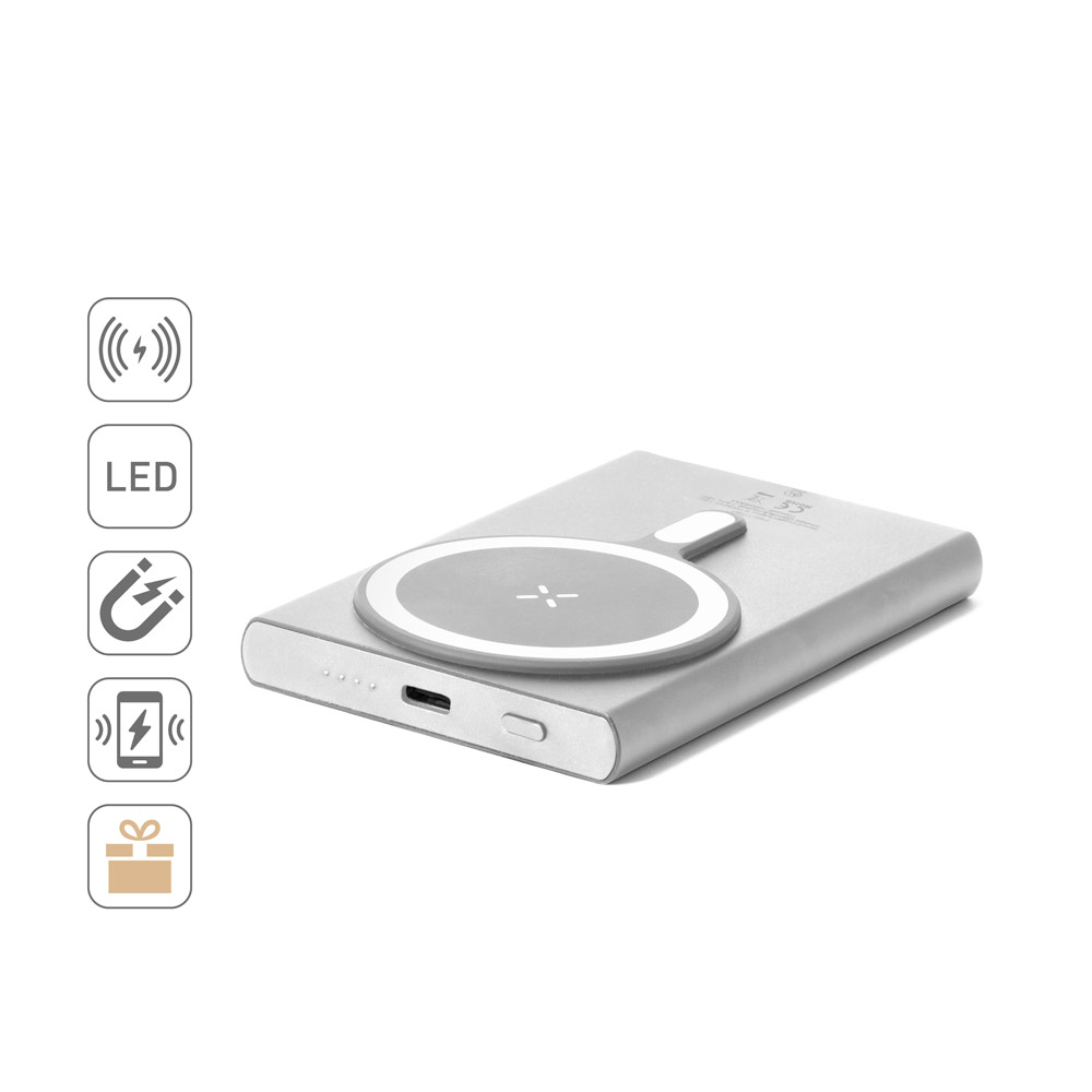 Bateria portátil magnética com carregamento super-rápido em alumínio reciclado e ABS reciclado (5'000 mAh)