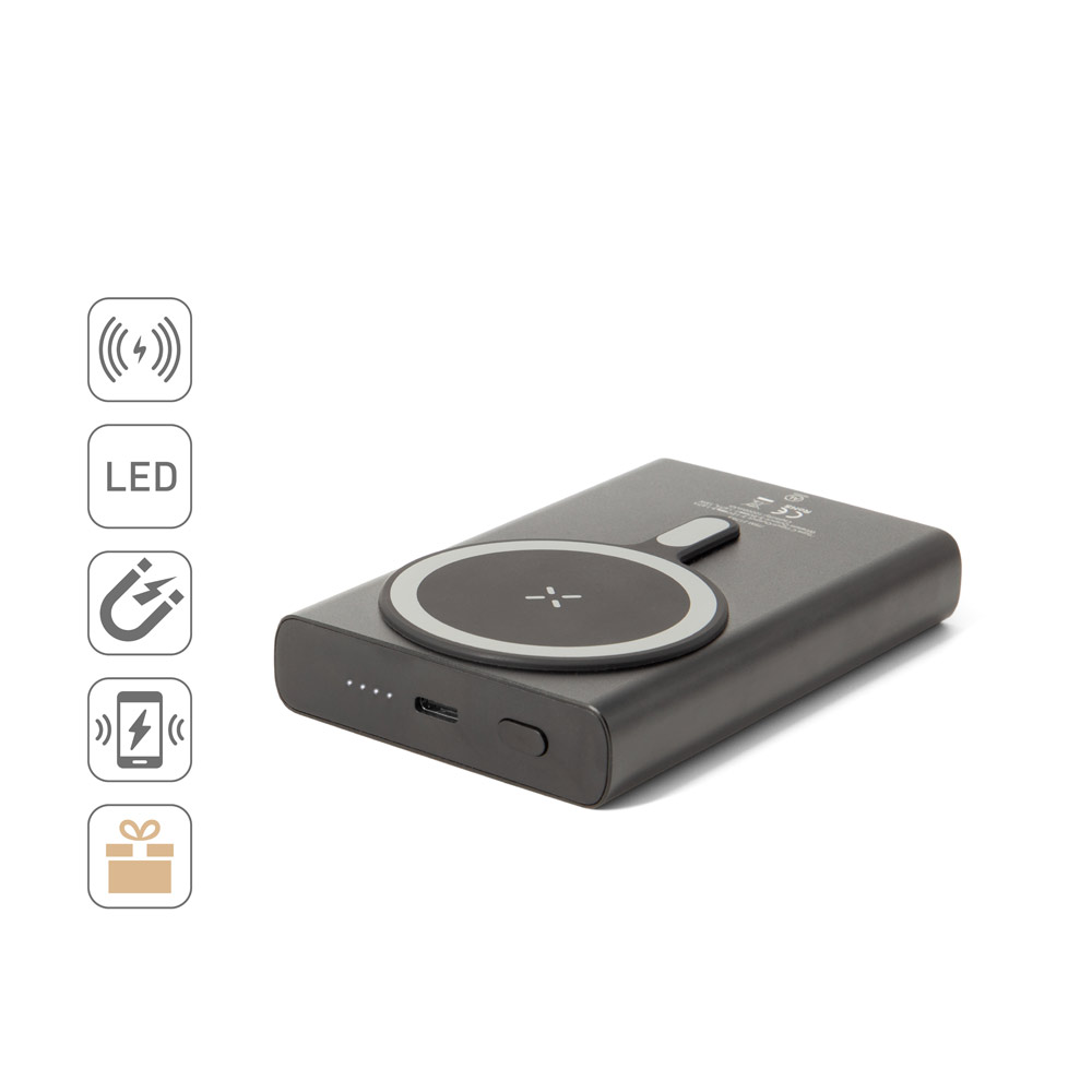 Bateria portátil magnética com carregamento super-rápido em alumínio reciclado e ABS reciclado (10'000 mAh)