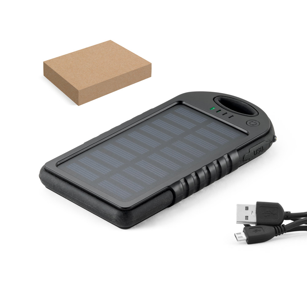 Bateria portátil solar com painel solar e LED em ABS (2'000 mAh)