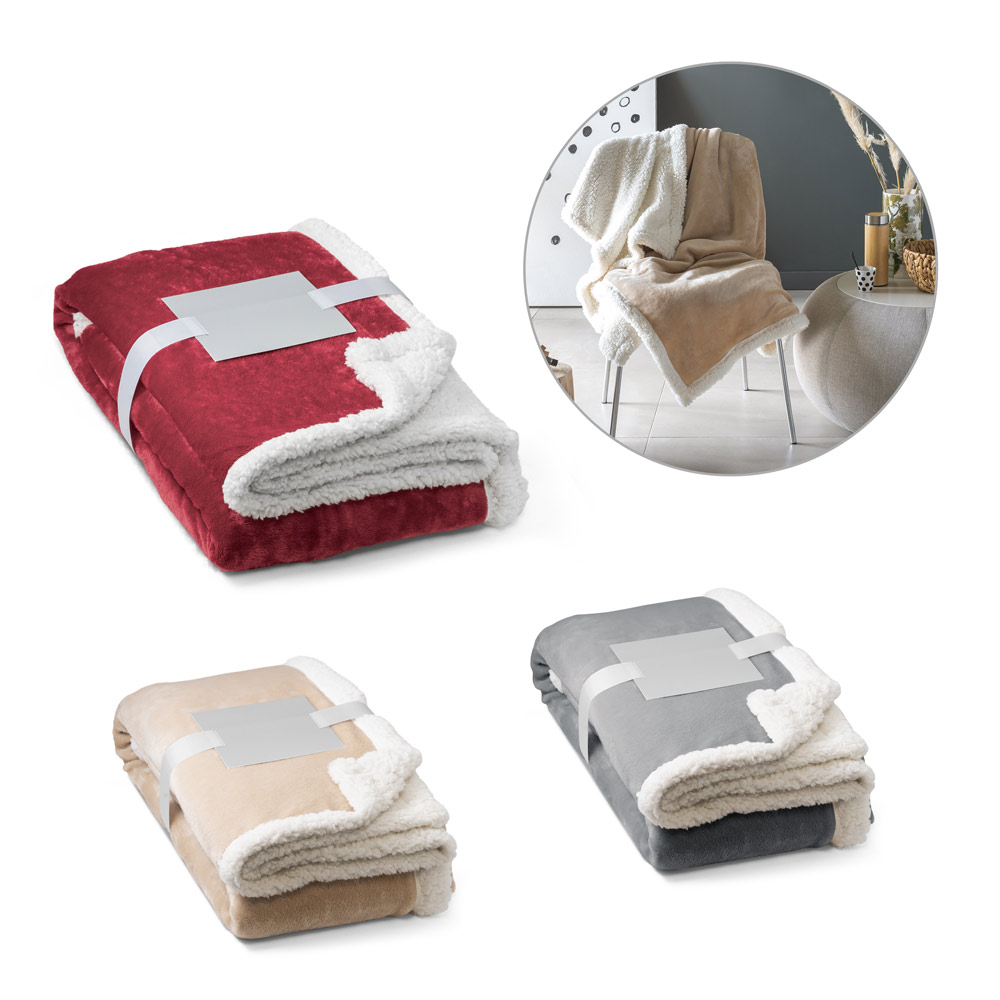 Manta reversível em tecido polar (190 g/m²) acetinado com forro sherpa (225 g/m²),